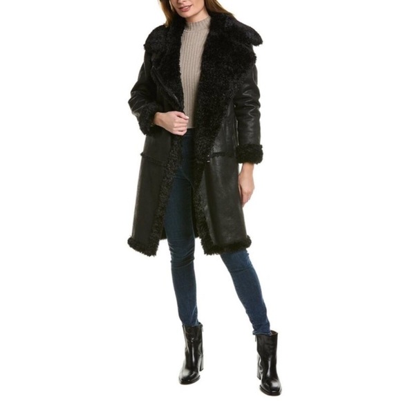 nwt $340 Anthropologie NVLT Black Trench Coat Vegan Faux Fur Jacket Size Small - Picture 16 of 17